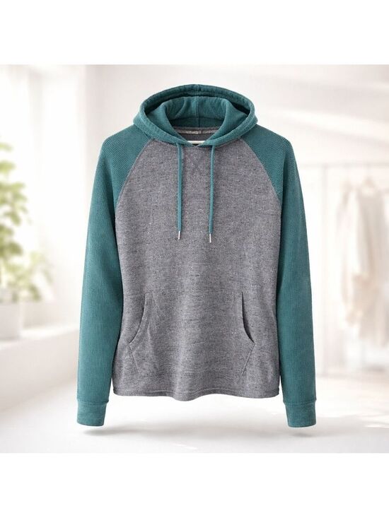George Other - George Men’s Hooded Pullover Hoodie Size Large Grey & Teal Colorblock